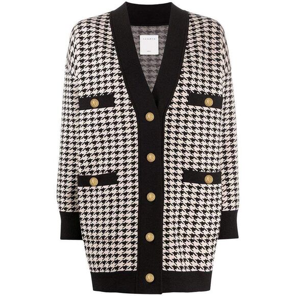 Sandro Long Houndstooth V-Neck Cardigan Sweater (authentic) Women’s Size 1-Paris - Picture 5 of 15